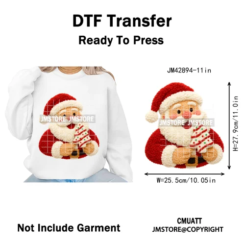 Preppy Faux Yarn Santa Tree Reindeer Cow Christmas Season Iron on DTF Washable Transfers Stickers Ready to Press for Clothing