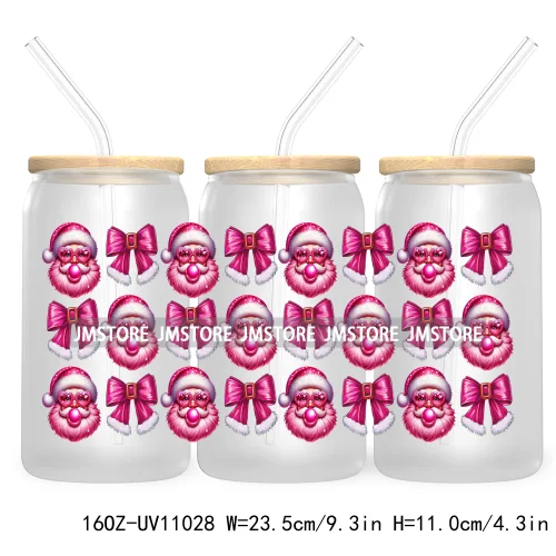 Skeleton Christmas 16OZ UV DTF Cup Wrap Transfer Stickers Durable Waterproof For Libbey Glass Can Coquette Bow Christmas Santa