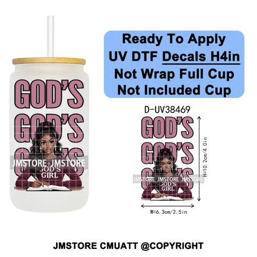 Black Girl Praying Faith Religious Women UV DTF Transfer Stickers Decals Ready To Apply Waterproof For 16OZ Libbey Glass Can Cup