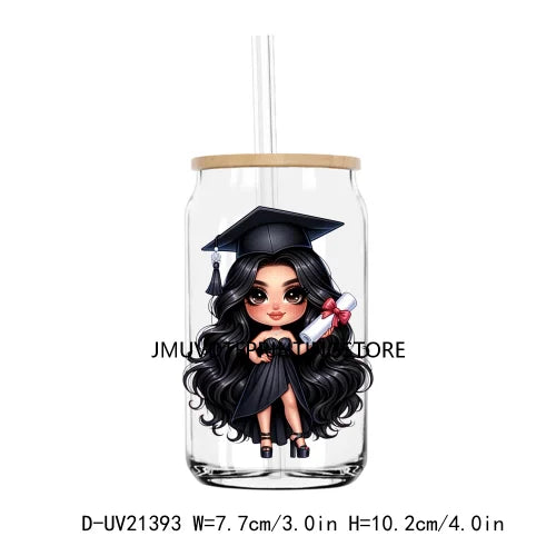 Chibi Latina Graduation Diploma UV DTF Transfer Stickers Decals For Libbey Cold Cups Mug Tumbler Waterproof DIY Logo Senior 2024