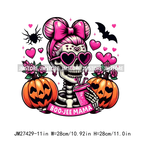 Colorful Coffee Skull Stay Spooky Pumpkin Witch Ghouls Halloween Season Designs DTF Iron On Transfers Stickers For Clothing Bags