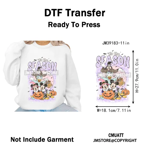 Spooky Season Pumpkin Trick or Treat Cartoon Halloween Iron on DTF Washable Heat Transfers Stickers Ready to Press for Clothing