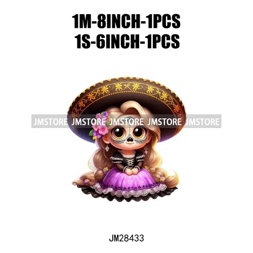 Diy Dia De Los Muertos Sugarskull Calavera Day Of The Dead Catrina Floral Princess Iron On DTF Transfers Stickers For T-shirts