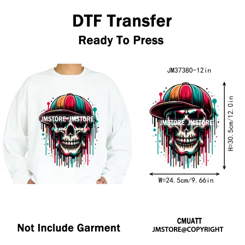 12in Hip Hop Graffiti Urban Skull Gaming Controller Game Lovers Iron on DTF Transfers Stickers Ready to Press for Hoodies Bags