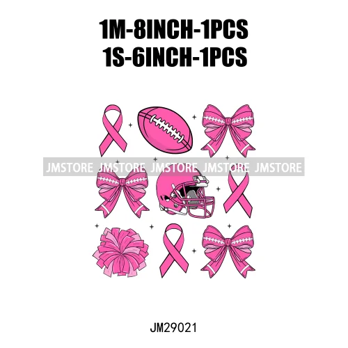 Coquette Football Bow Pink Out Tackle Breast Cancer Awareness Ribbon Iron On DTF Transfer Stickers Ready To Press For Clothing