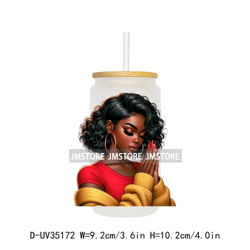 Black Girl Praying Faith Religious Woman UV Sticker Decals For Libbey Cold Cups Mugs Tumbler Transfer Stickers Waterproof Prints