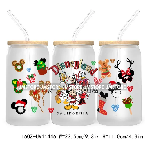 Merry Christmas Cartoon Couple 16OZ UV DTF Cup Wrap Ready To Apply For Libbey Glass Can Cup Tumbler Gingerbread Candy Cane Mouse