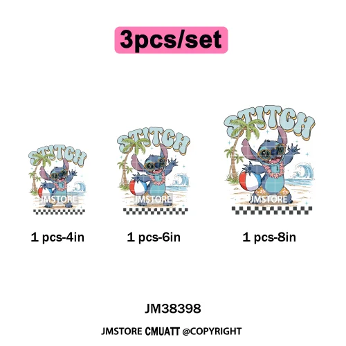 Cute Summer Holiday Life Palm Beach Vibes Cartoon Characters Coquette Iron on DTF Transfers Stickers Ready to Press for Clothing