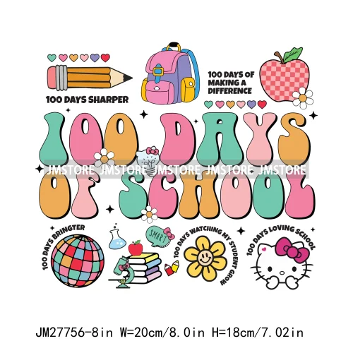 Cartton Animal Happy In My 100 Days Of School Era Books Teacher DTF Iron On Transfers Stickers Ready To Press For T-shirts Bags