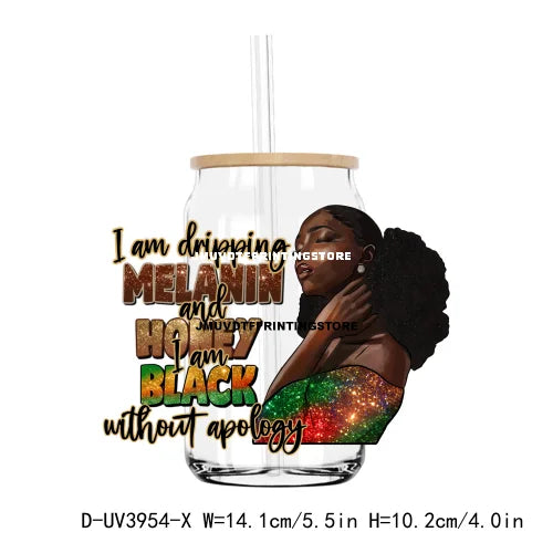 I Am Black History UV DTF Sticker For 16OZ Libbey Glass Cup Can Afro Girl Women Wrap Transfer Sticker Custom Labels DIY Logo