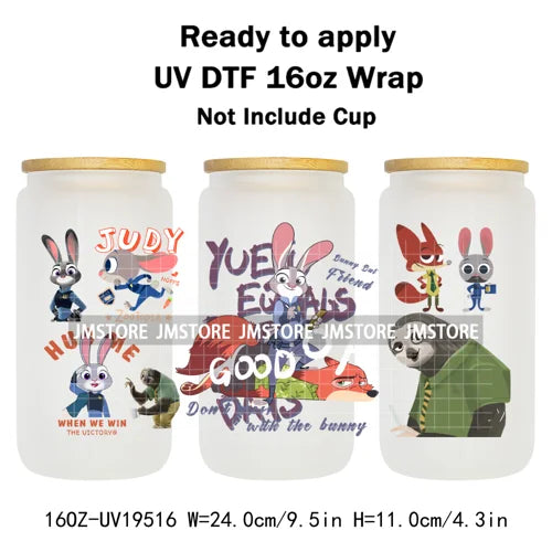 Mystery Animals City Police Rabbit And Fox Con Artist UV DTF Cup Wrap Ready To Apply Transfer Stickers For 16OZ Libbey Glass Can