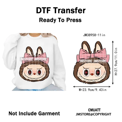 Coquette Bow Monster Doll Drinking Soda Bottle Thermal Printing Iron on DTF Washable Transfer Sticker Ready to Press for Clothes