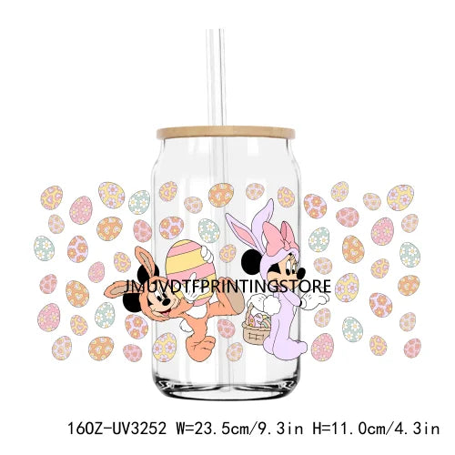 Cute Easter Bunny Cartoon UV DTF Sticker For 16OZ Libbey Glass Cup Can Wrap Transfer Sticker Custom Label DIY Logo Spring Flower