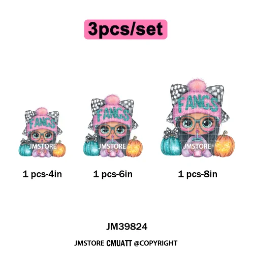 Pink Sweater Hat Coffee Girls Ghost Animal Pumpkin Halloween Iron on DTF Washable Transfers Stickers Ready to Press for Textile