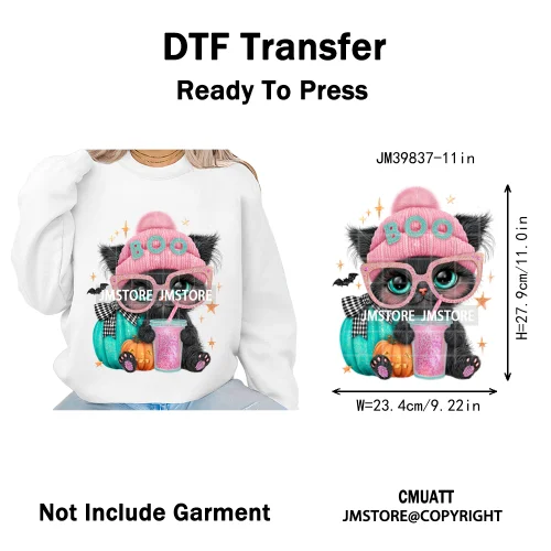 Pink Sweater Hat Coffee Girls Ghost Animal Pumpkin Halloween Iron on DTF Washable Transfers Stickers Ready to Press for Textile