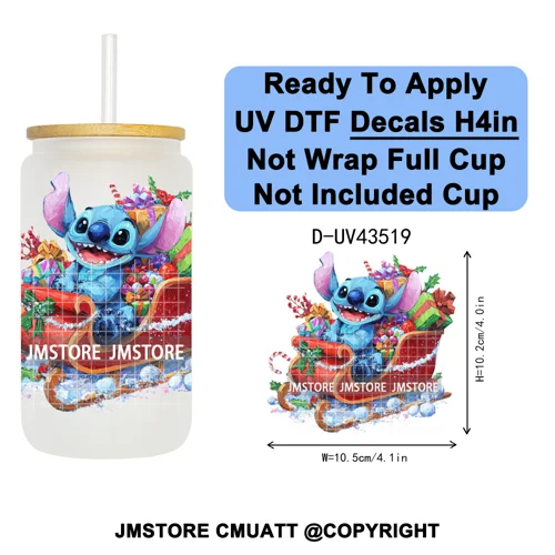 Winter Cartoon Christmas Holiday UV DTF Transfer Stickers Decals Ready To Apply Good Quality Logo For Libbey Cold Cup Mug Bottle