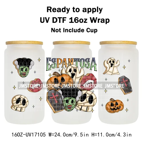 Spooky Conchas Mexican Halloween Ghost UV DTF Wraps Transfer Sticker Selfadhesive Waterproof Labels For 16OZ Libbey Glass Can