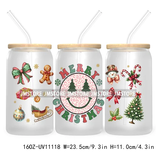 Just A Girl Who Loves Christmas UV DTF Cup Wrap For Libbey Glass Can Transfer Stickers Waterproof Custom Labels Tis The Season