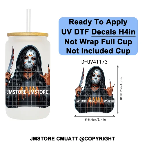 Bad Mama Killers Mom Halloween UV DTF Decals Ready To Apply Waterproof Transfer Stickers DIY Crafts For 16OZ Libbey Glass Can