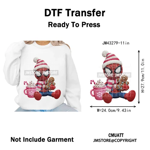 Faux Yarn Pink Hot Cocoa Cartoon Character Santa Cozy Christmas Iron on  DTF Transfers Stickers Ready to Press for T-shirts Bags