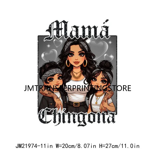 Latina Chicano Mom Iron On Transfer Patches Mama Chingona Mexican Chibi Style Mother's Day DTF Transfer Stickers For Hoodies