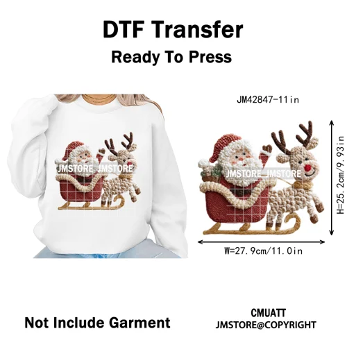 Funny Faux Yarn Crochet Christmas Tree Santa Winter Season Iron on DTF Washable Transfers Stickers Ready to Press for Textiles