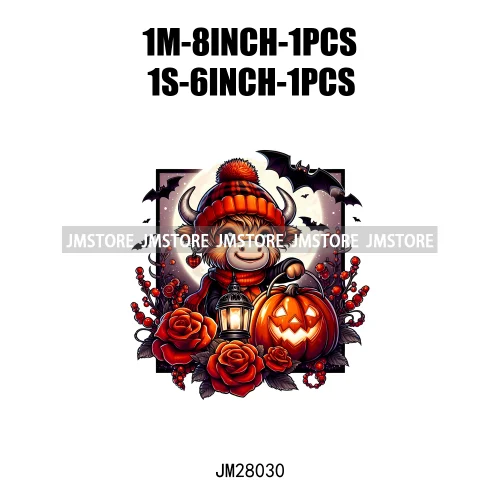 Cute Animals Skull Red Rose Pumpkin Halloween Spooky Vibes Design Logo Iron On DTF Transfer Stickers Ready To Press For Clothing