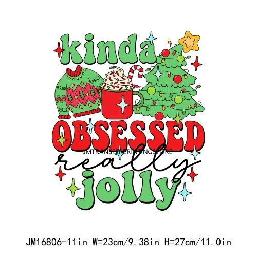 Custom Jolly To The World Believe Santa DTF Printing Sleigh Coffee Christmas Cheer Transfer Sticker Ready To Press For Hoodies