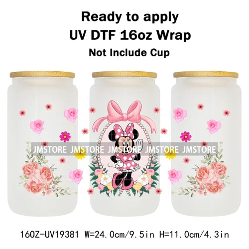 Strawberry Girls Cartoon Magic Mirror UV DTF Transfer Sticker Cup Tumbler Wrap For 16OZ Libbey Glass Wraps Bottle Mug DIY Labels