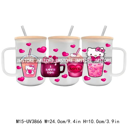 Love Cartoon Copule UV DTF Sticker For 15OZ Mug Libbey Glass Cup Can Wrap Transfer Sticker Custom Label DIY Logo Valentine's Day