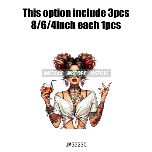 Cool Sarcasm Edgy Tattoo Idgaf Girl Iced Coffee Rebellious Women Iron on DTF Transfers Stickers Ready to Press for Clothing Bags