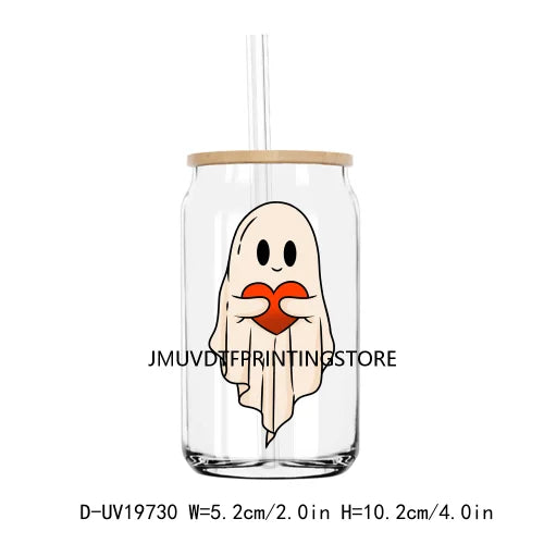 Spooky Ghost With Hearts Valentines Day UV DTF Transfers Stickers Decals For Libbey Cold Cups Mugs Tumbler Waterproof DIY Logo