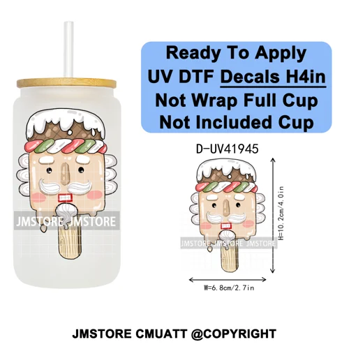 Christmas Santa Claus Patchwork UV DTF Decals Ready To Apply Waterproof Transfer Stickers DIY Crafts For 16OZ Libbey Glass Can