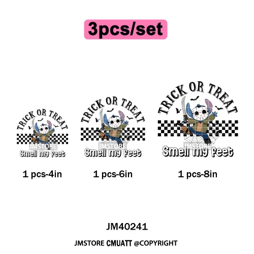 Checkered Trick Or Treat Scary Killer Character Halloween Vibes Iron on DTF Washable Transfer Sticker Ready to Press for Hoodies