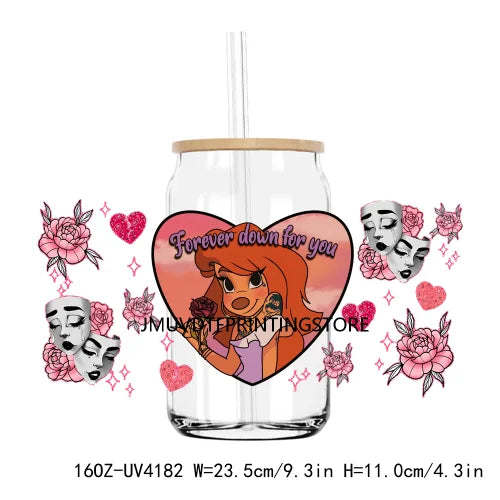 Cartoon Valentines Couple Love 16OZ UV DTF Cup Wrap Transfers Stickers Custom Labels DIY Waterproof Logo For Libbey Glass Can