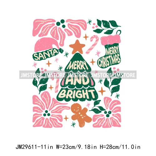 Merry And Bright Howdy Christmas Floral Santa Coquette Bow Tree Book Love Iron On DTF Heat Press Transfer Stickers For Clothes