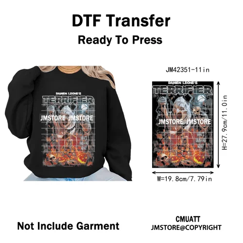 Retro Scary Horror Movie Halloween Costumes Spooky Season Iron on DTF Washable Transfers Stickers Ready to Press for Clothes Bag