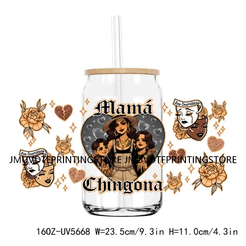 Chingona Chicana Mom 16OZ UV DTF Cup Wrap Transfer Stickers Chibi Mama Custom Label Durable Waterproof Logo For Libbey Glass Can