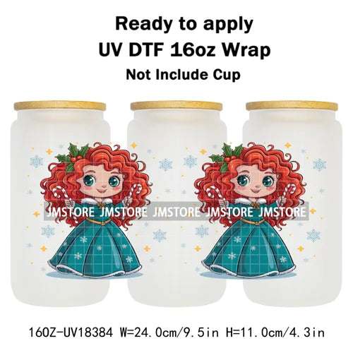 Girly Cartoon Princess Christmas Animals UV DTF Stickers Ready To Apply Cup Wrap Waterproof Logo For Libbey Glass Can Tumbler