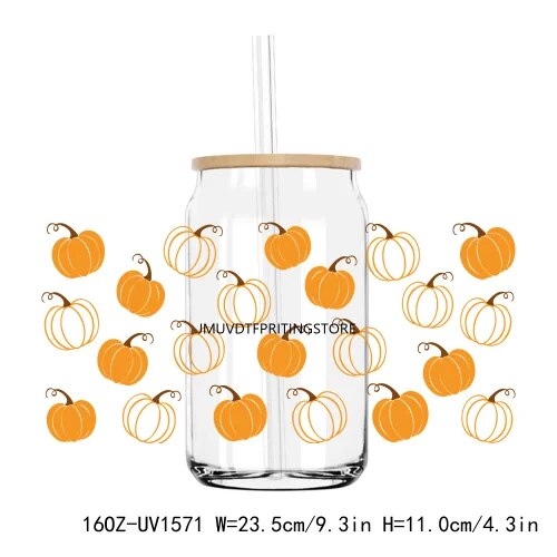 Fall Autumn Pumpkin Flower 16OZ UV DTF Cup Wrap Transfer Stickers Custom Labels DIY Durable Waterproof Logo For Libbey Glass Can