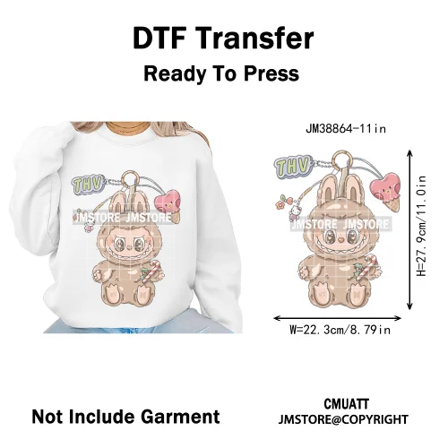 Cartoon Princess Girly Flowers Checkered Doll Characters Iron on DTF Washable Heat Transfer Stickers Ready to Press for Clothing
