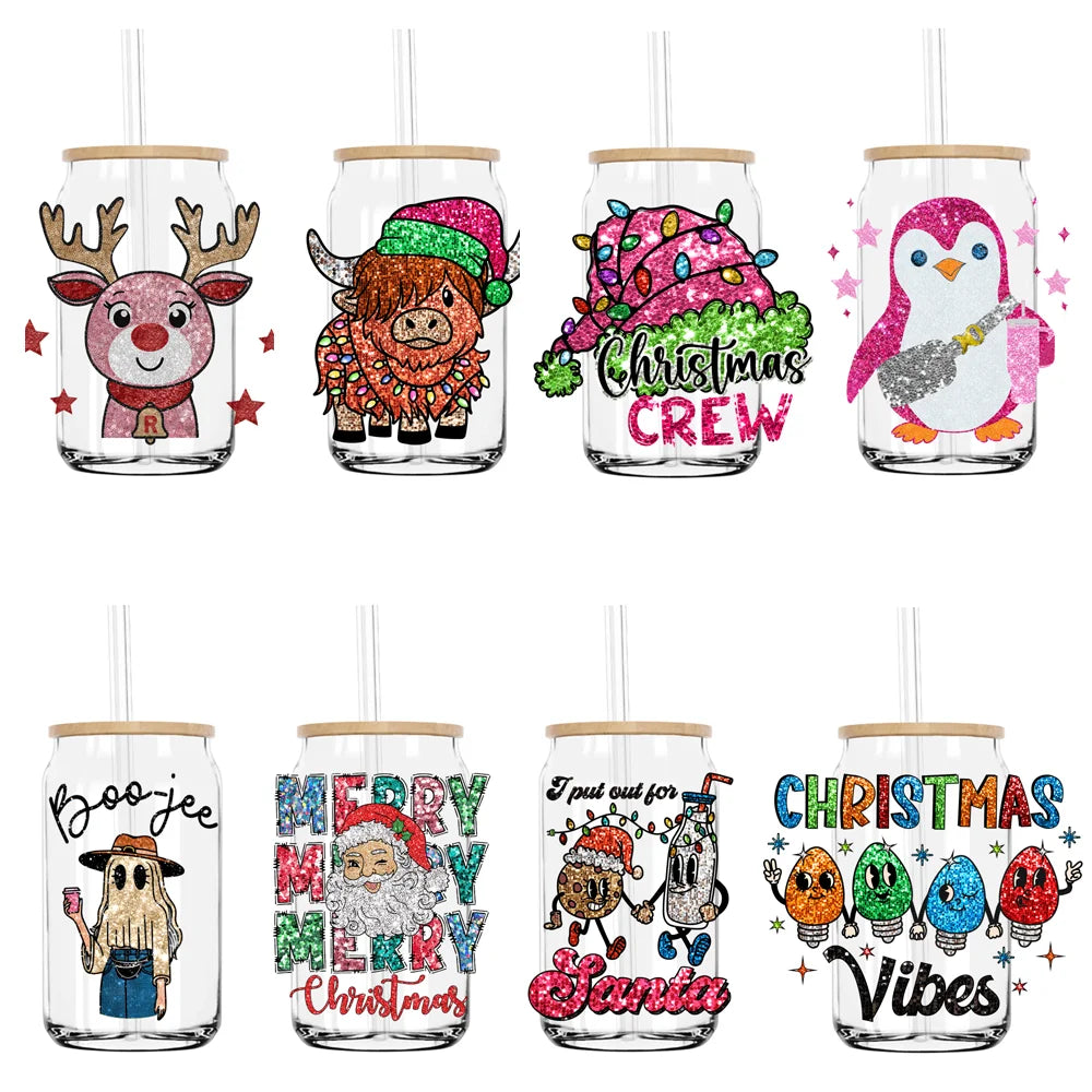 Faux Sequins Christmas Vibes UV DTF Transfers Stickers Decals For Libbey Cold Cups Mugs Tumbler Waterproof DIY Craft