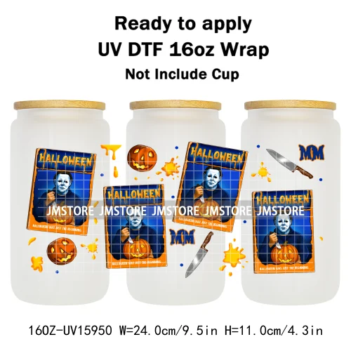 Halloween Horror Characters Scary Movie Killers 16OZ UV DTF Cup Wraps Ready To Apply Transfer Stickers For Libbey Glass Can Mugs