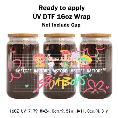 Kpop Demon Inspired Movie Boy Band Hunter Girl Anime Fan UV DTF Wraps Transfer Sticker Waterproof Logo For 16OZ Libbey Glass Can