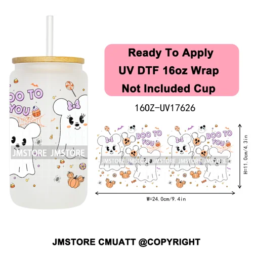 Girly Halloween Boo Thanksgiving Turkey UV DTF Cup Wrap Ready To Apply Transfer Stickers 16OZ Tumbler Wraps For Libbey Glass Can