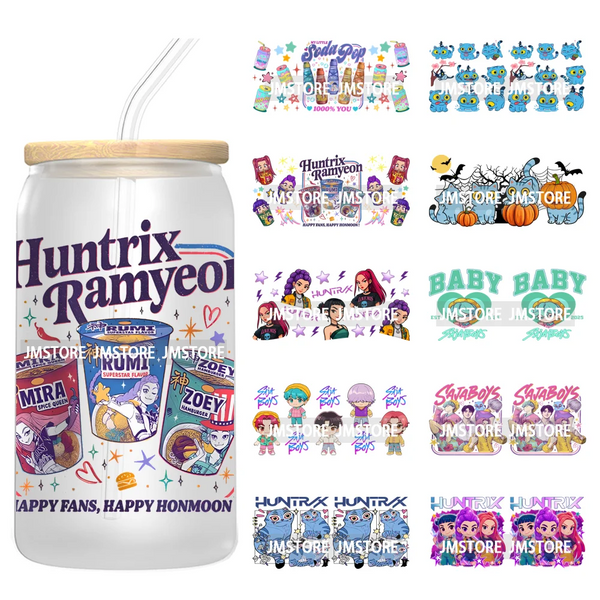 Kpop Demon Boy Band Soda Pop Hunter Girls 16OZ UV DTF Cup Wraps Ready To Apply Waterproof Transfer Stickers For Libbey Glass Can