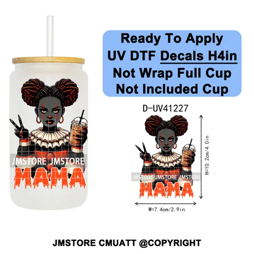 Spooky Mama Skullface Halloween UV DTF Decals Ready To Apply Waterproof Transfer Stickers DIY Crafts For 16OZ Libbey Glass Can