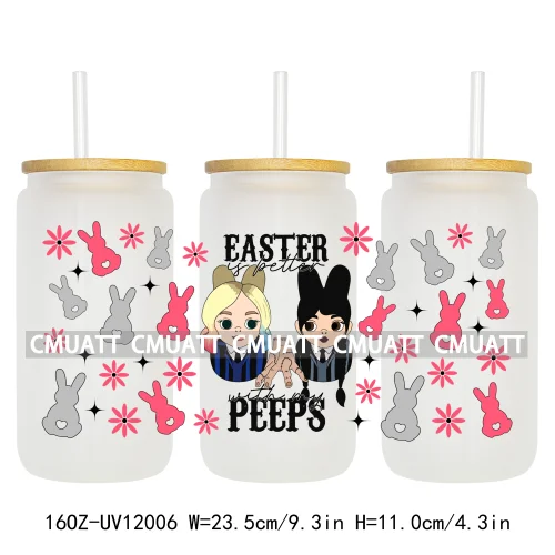 Cartoon Easter Vibes Animal Eggs Bunny Hunting Horror Killer 16OZ UV DTF Cup Wrap Sticker Label DIY Logo For Libbey Glass Can