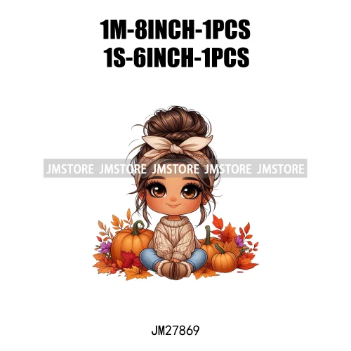 Cute Autumn Pumpkins Fall Vibes Laina Baby Hispanic Chibi Girls Logos DTF Iron On Transfer Stickers Ready To Press For T-shirts