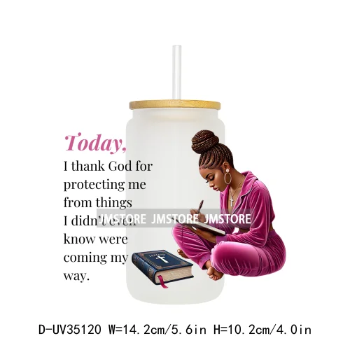 Christian Quotes Afro Pray Girl UV DTF Transfer Stickers Decals Ready To Apply Waterproof For 16OZ Libbey Glass Can Cups Tumbler
